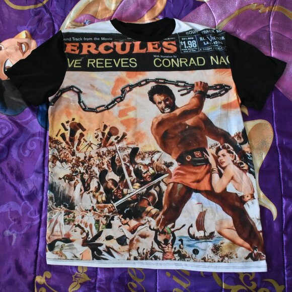 VINTAGE HERCULES MOVIE POSTER ART MALE BODYBUILDER ACTOR STEVE REEVES T-SHIRT L - Picture 9 of 9